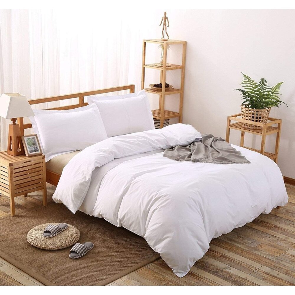 Premium Quality 3-Piece Duvet Cover Set with Zipper Closure & Corner Ties,Solid